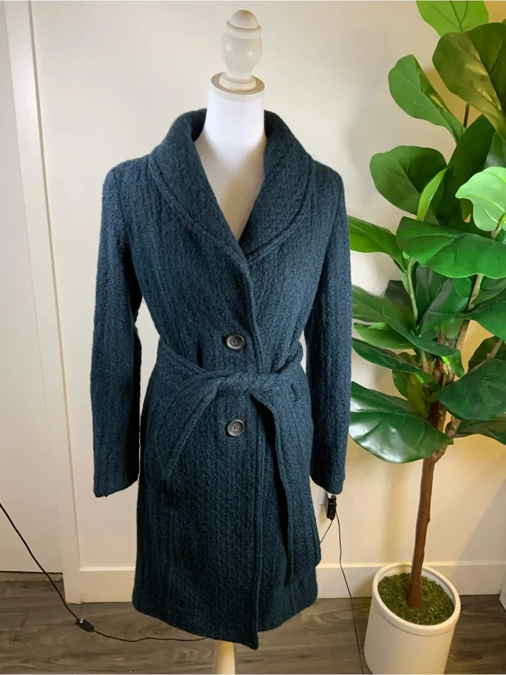 Banana Republic Dark Teal Shawl Collar Belted Trench Coat